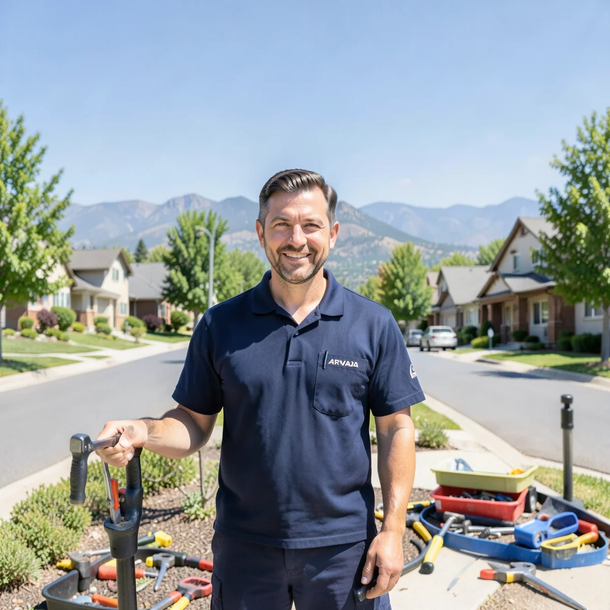 Plumbing service areas near Arvada, CO — suburban neighborhood with foothills