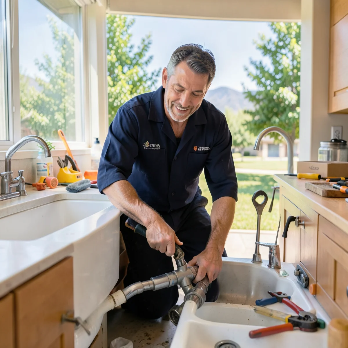 Emergency plumber in Arvada, CO repairing a leak